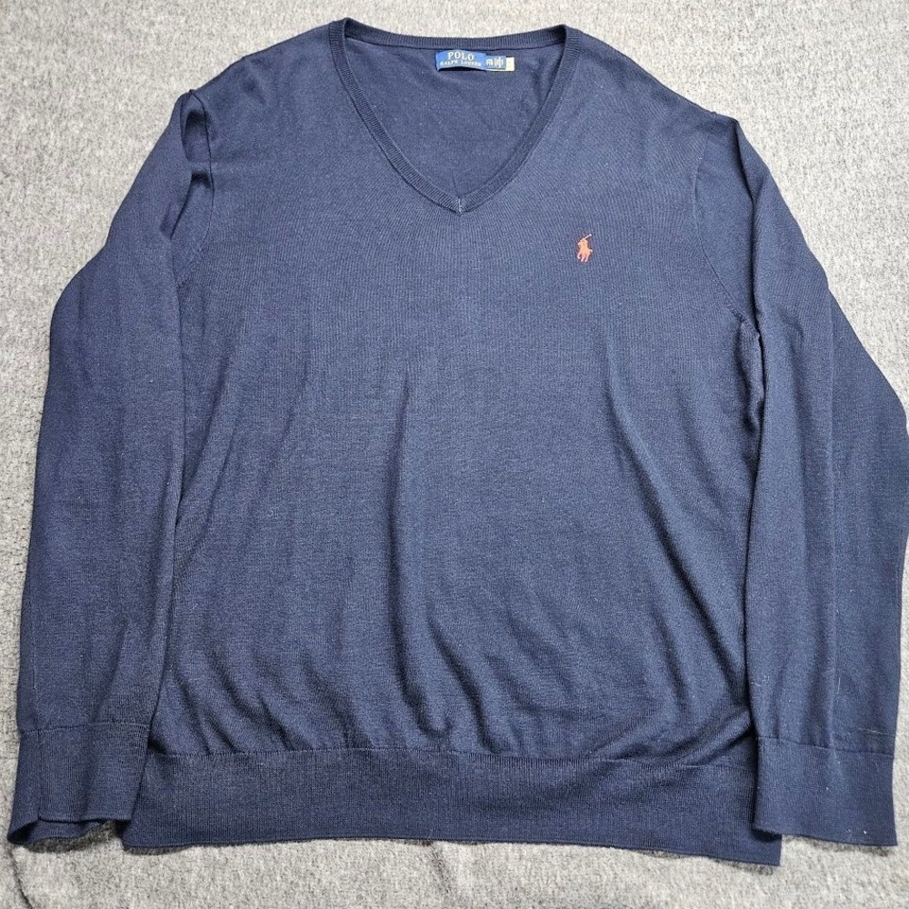 Polo Ralph Lauren Sweater Men XXL Navy Blue V-Neck Cotton Pony Logo - Picture 2 of 8